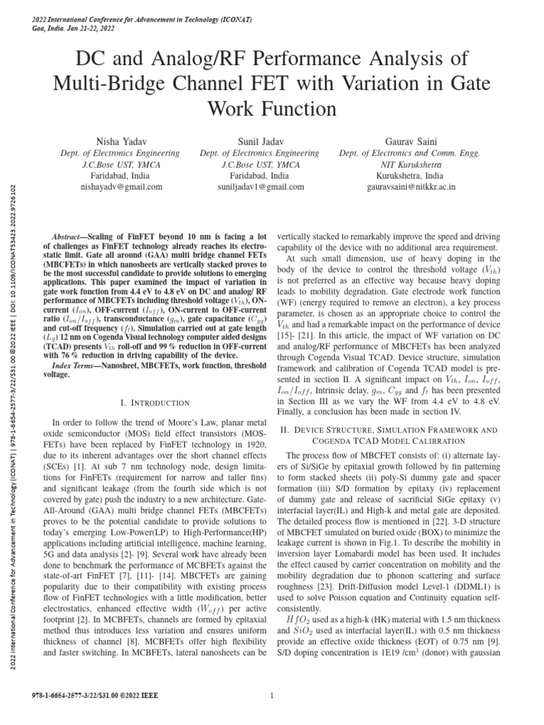 DC and Analog RF Performance Analysis of Multi-Bridge Channel FET With ...