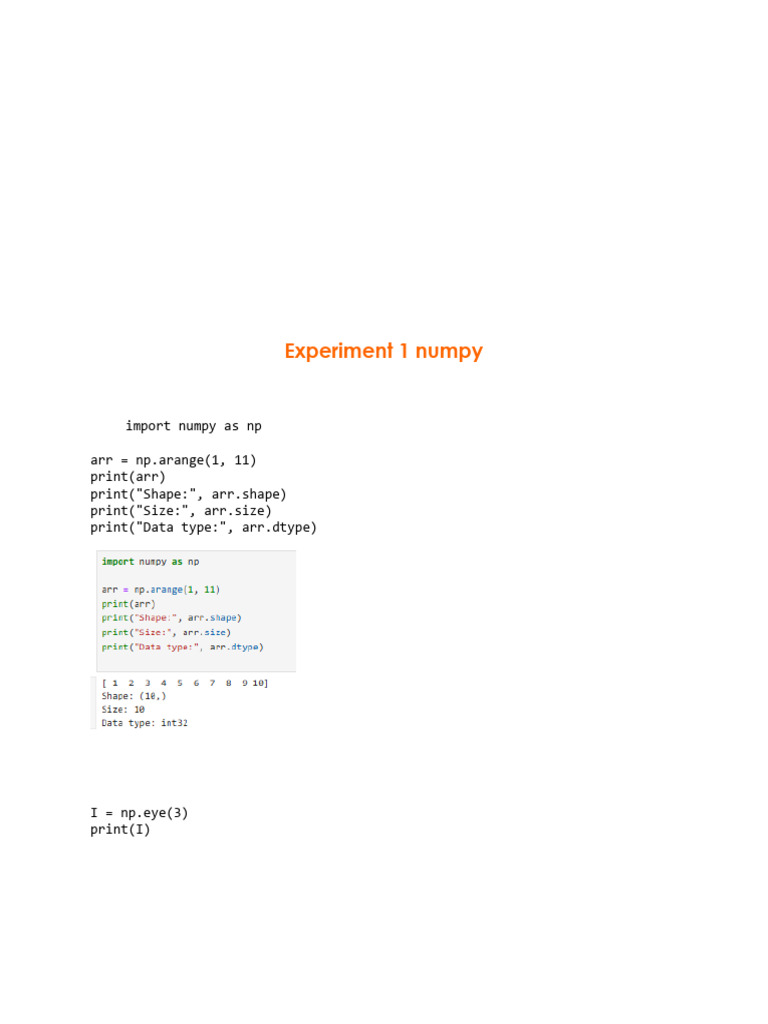 Experiment 1 Numpy | PDF | Matrix (Mathematics) | Mathematics