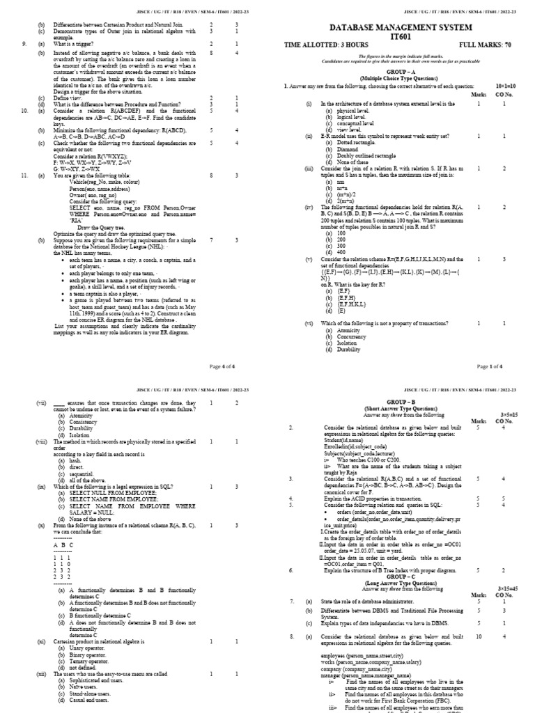 It It601 Database Management System r18 Booklet (7) | PDF | Databases ...