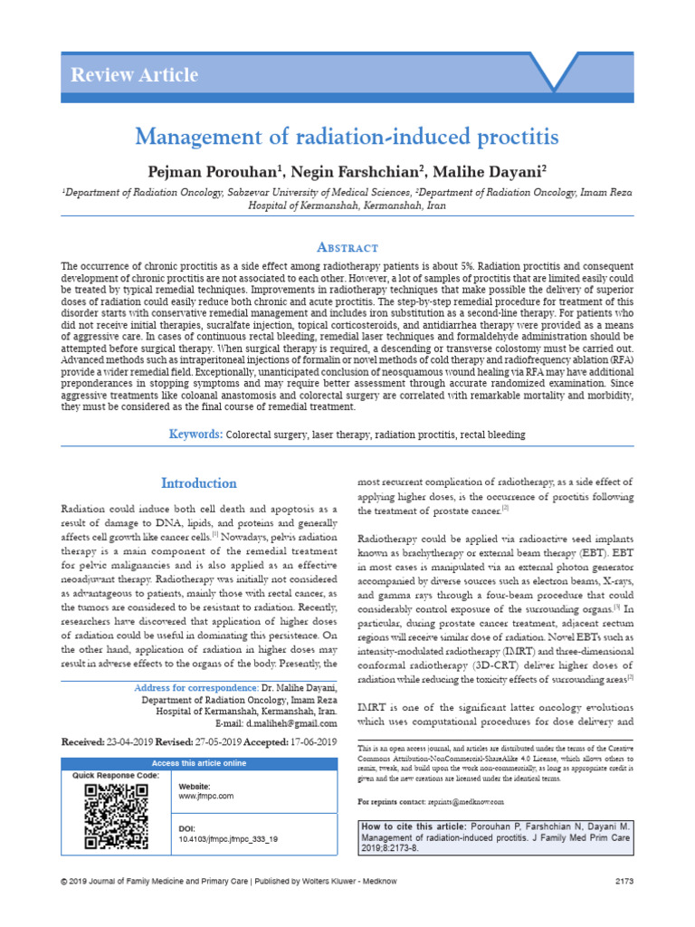 Management of Radiation Induced Proctitis.2 | PDF | Radiation Therapy ...