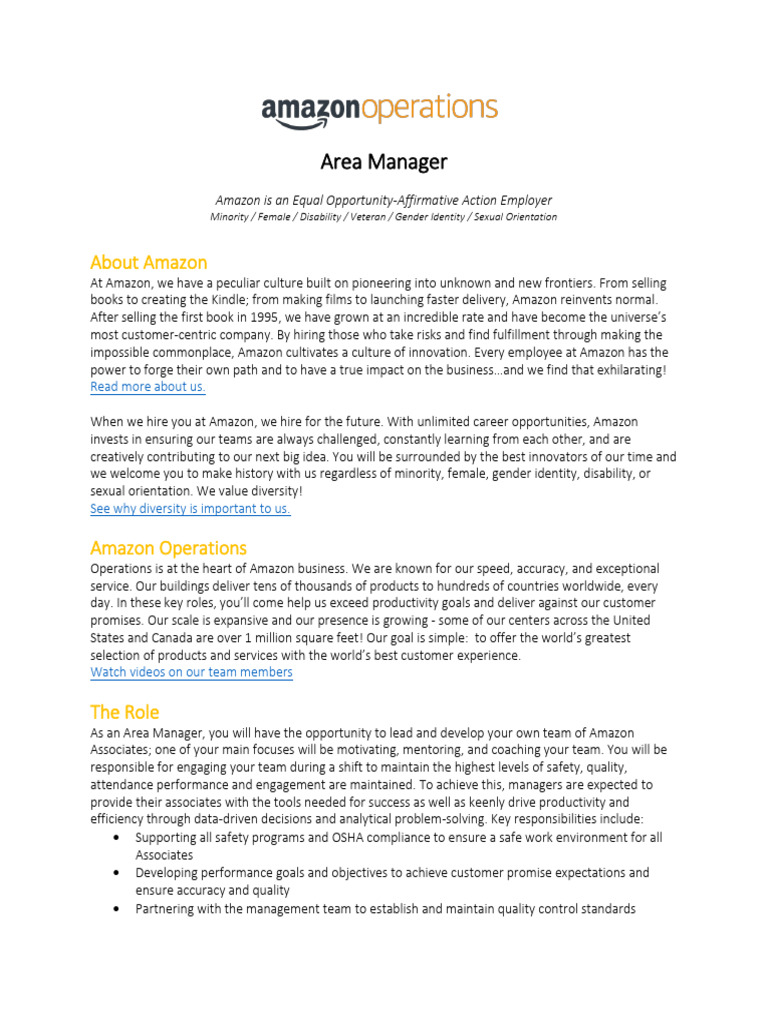 Area Manager Job Description | PDF | Safety | Economies