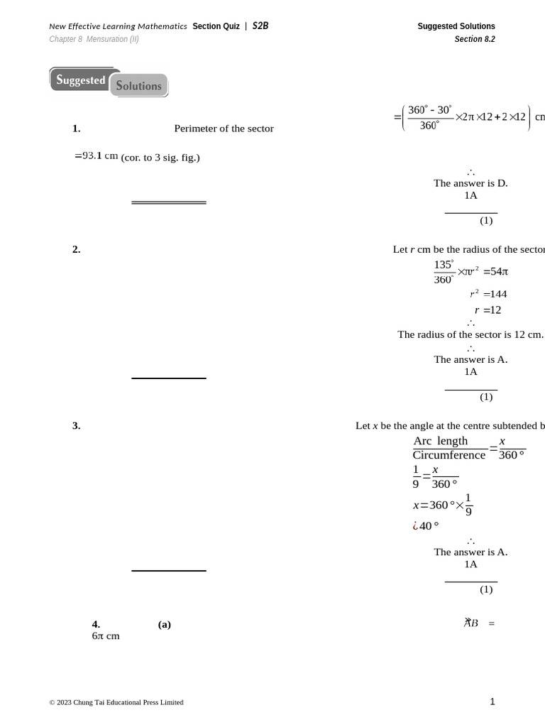 SectionQuiz 2B08 2 E Sol | PDF | Elementary Mathematics | Geometry