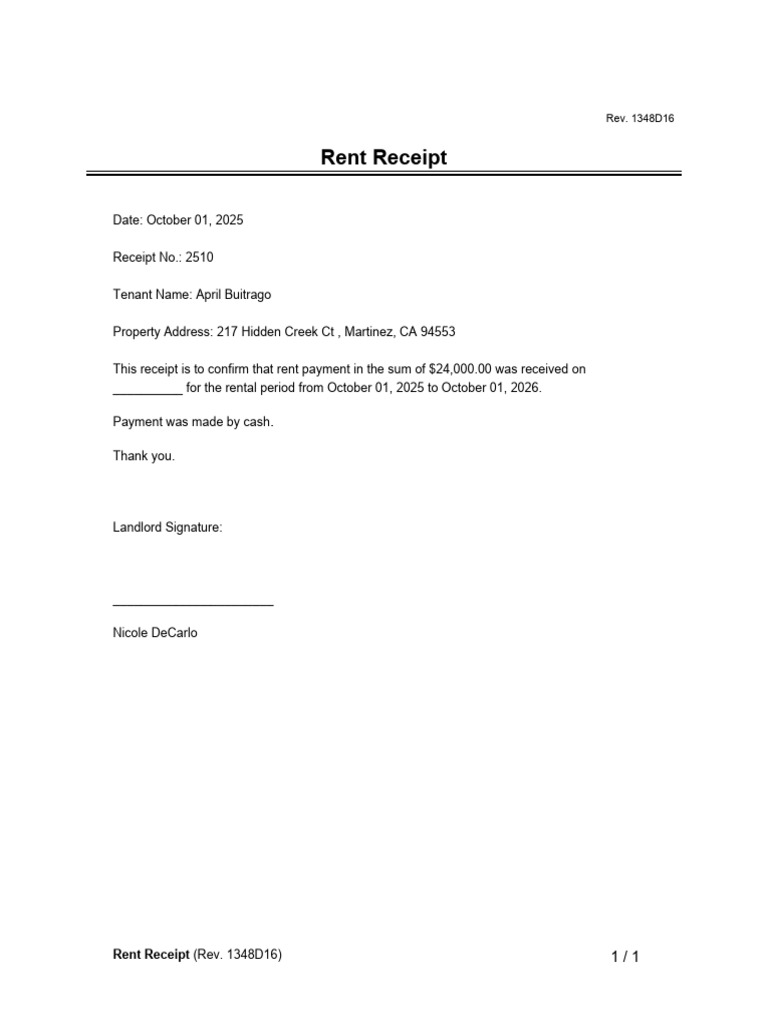 Rent Receipt | PDF