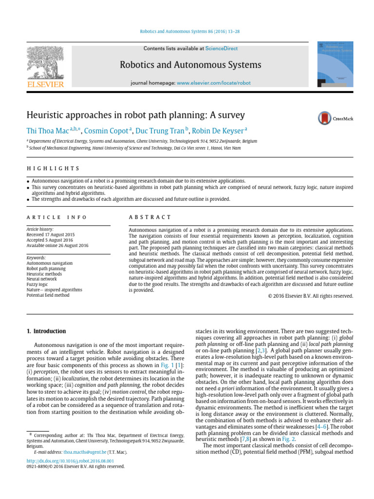 [Important] Heuristic Approaches in Robot Path Planning a Survey | PDF ...