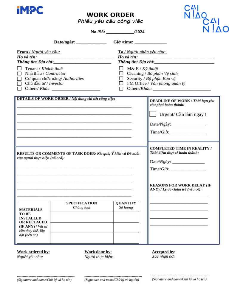 11. IMPC-Work Order Form | PDF