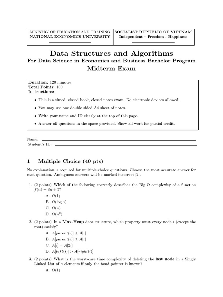 Mid Term Exam DSA Neu | PDF | Queue (Abstract Data Type) | Computer ...