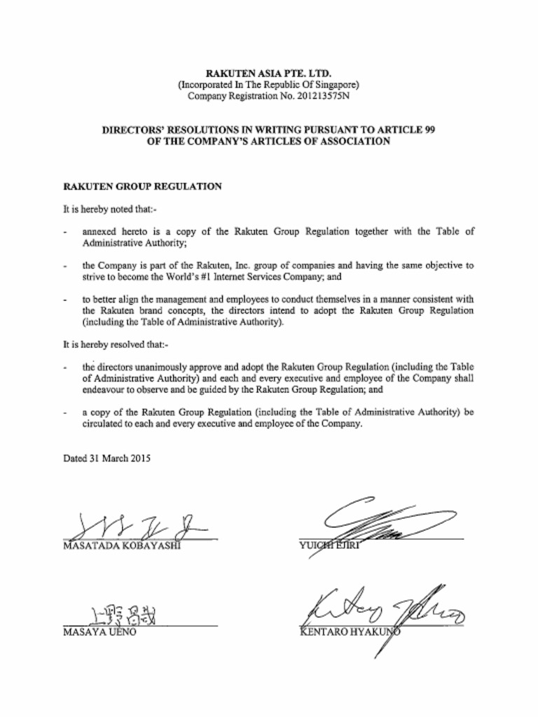 RAKUTEN ASIA - Rakuten Group Regulations 2015_rev Letter | PDF