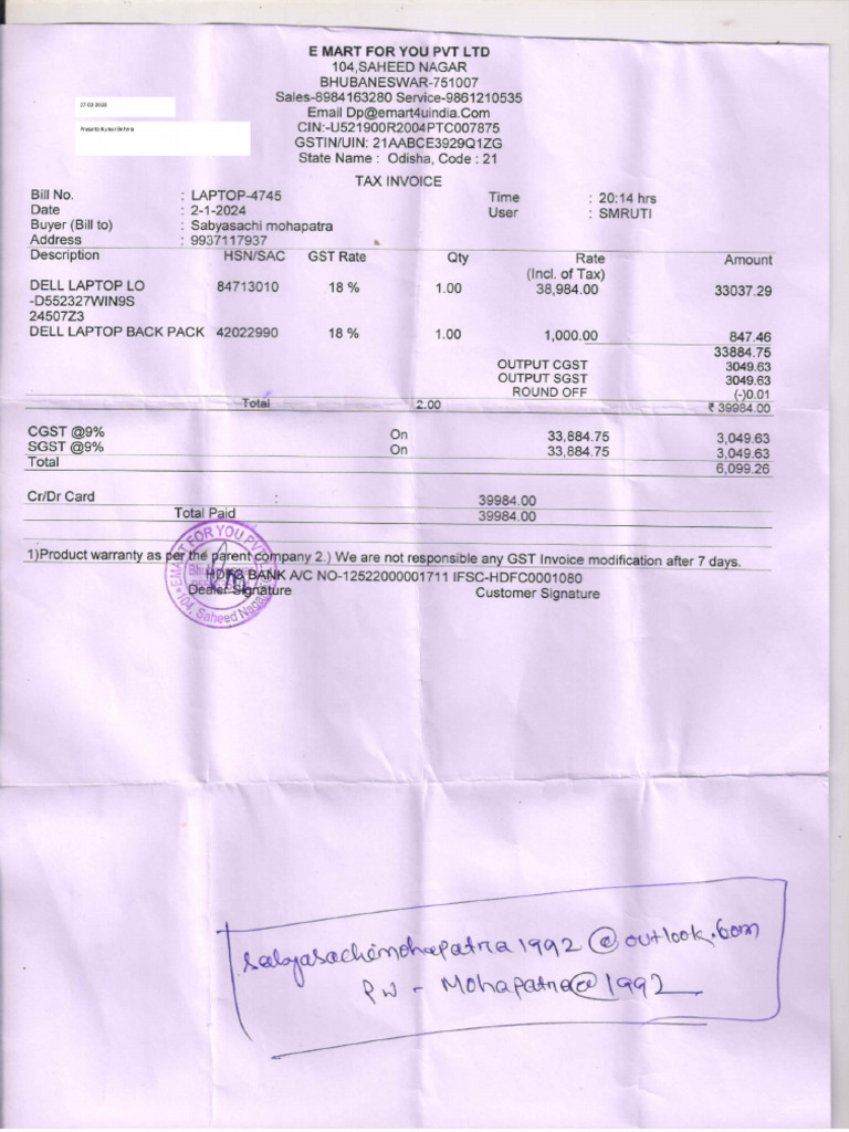 Edited Laptop Bill | PDF