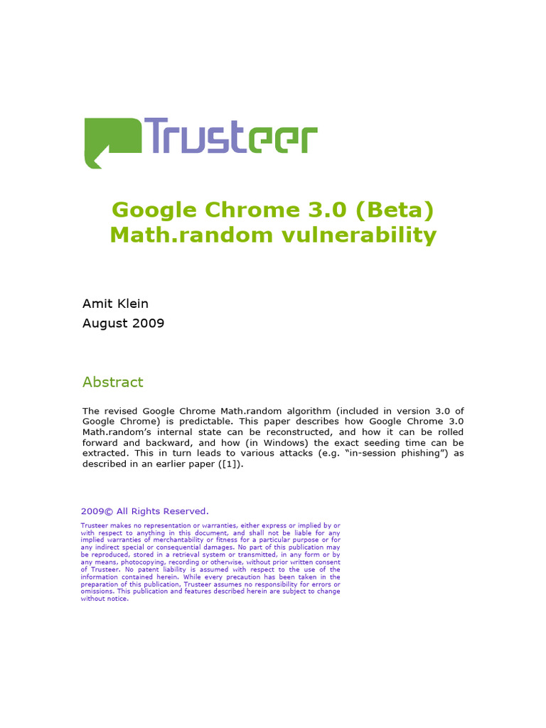 Google Chrome 3.0 Beta Math.random Vulnerability | PDF | Computer ...