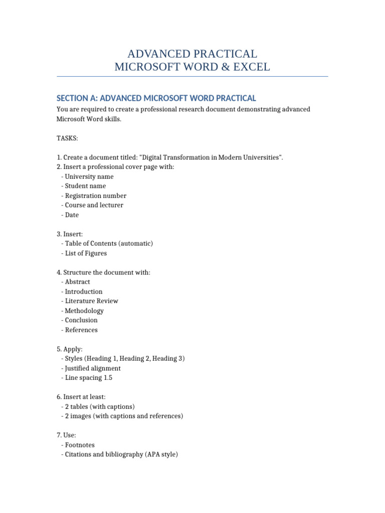 Advanced Word Excel Practical | PDF