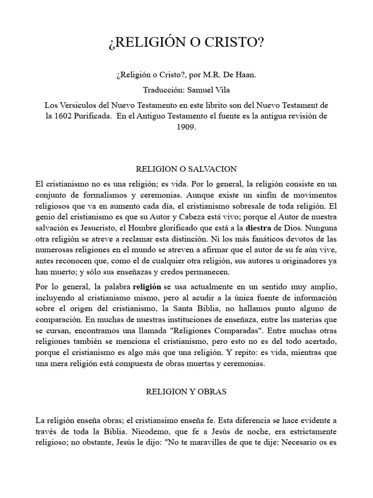 RELIGIÓN O CRISTO. Dr. M. R. De Haan | PDF