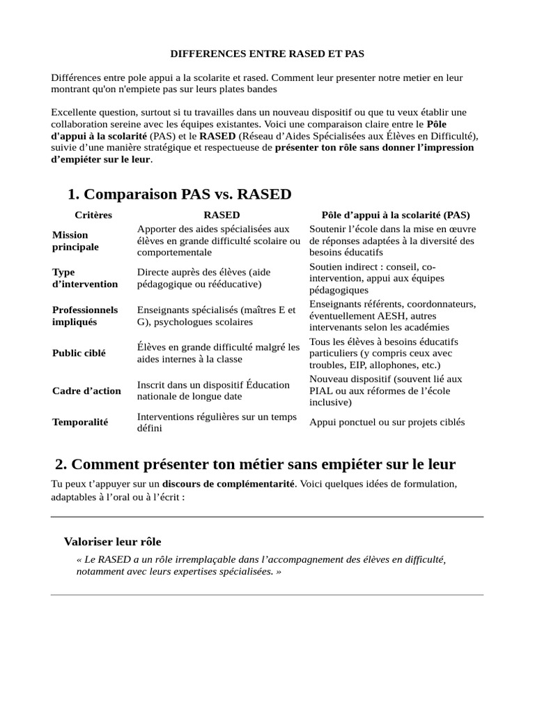 Différences Entre RASED Et PAS | PDF