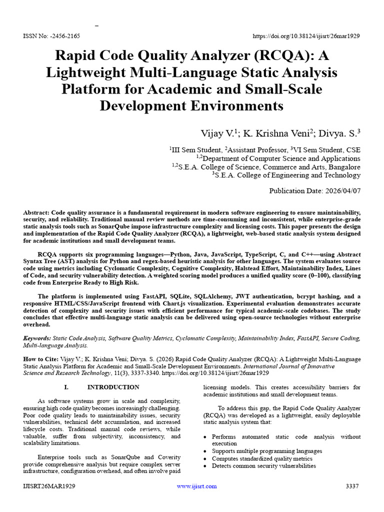 Rapid Code Quality Analyzer (RCQA): A Lightweight Multi-Language Static ...