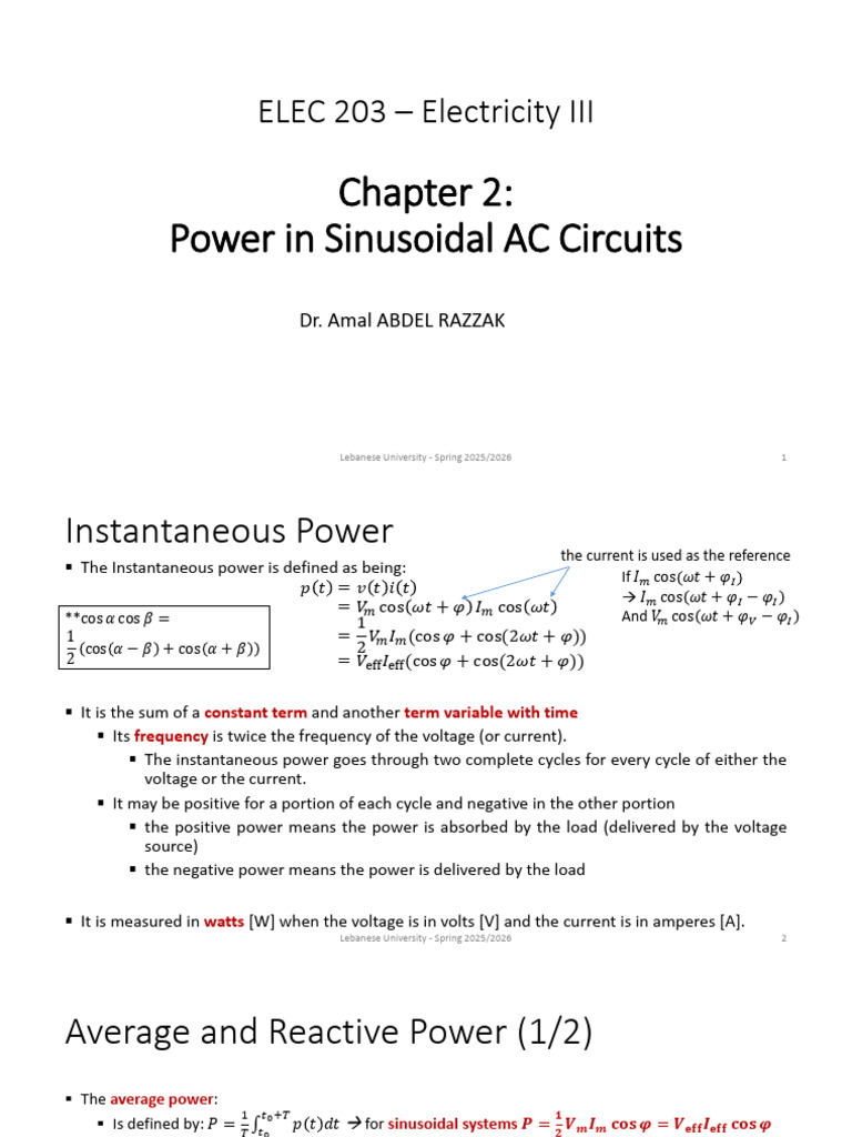 Chapter 2_AC Power Calculation | PDF | Ac Power | Electricity