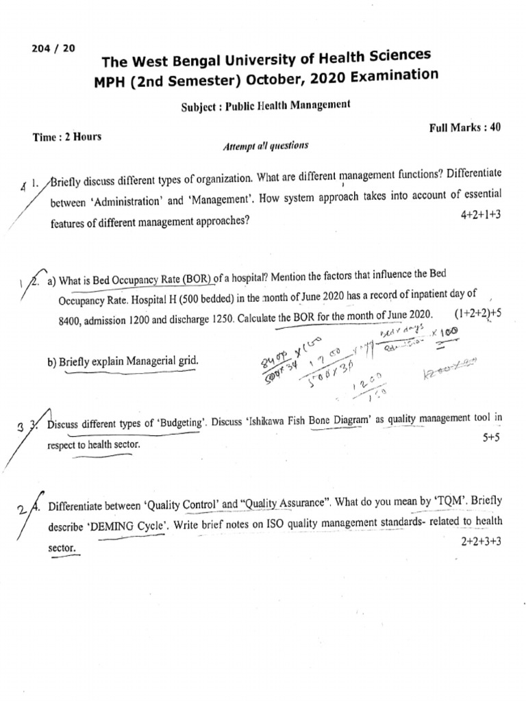 MPH 2nd Semester Question Paper 2020 | PDF