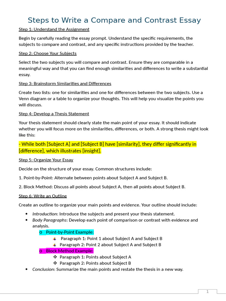 Steps to Write a Compare and Contrast Essay | PDF