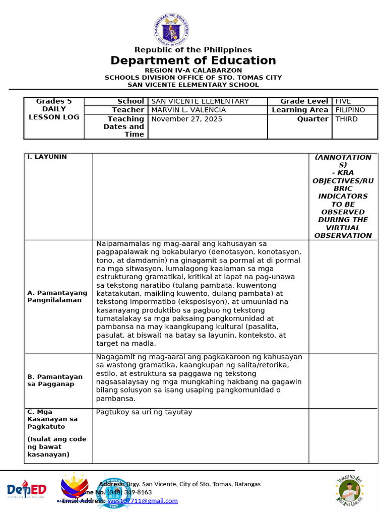 2nd DLP FILIPINO 5 COT 2025-2026 | PDF