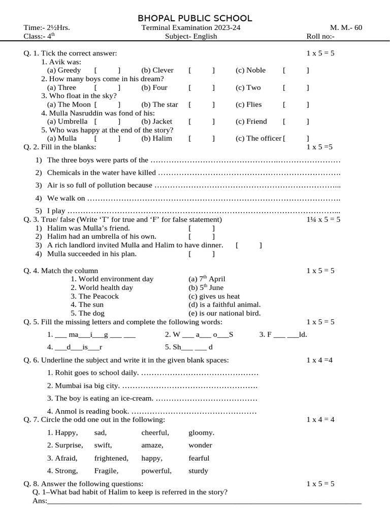 Class 4th Paper | PDF