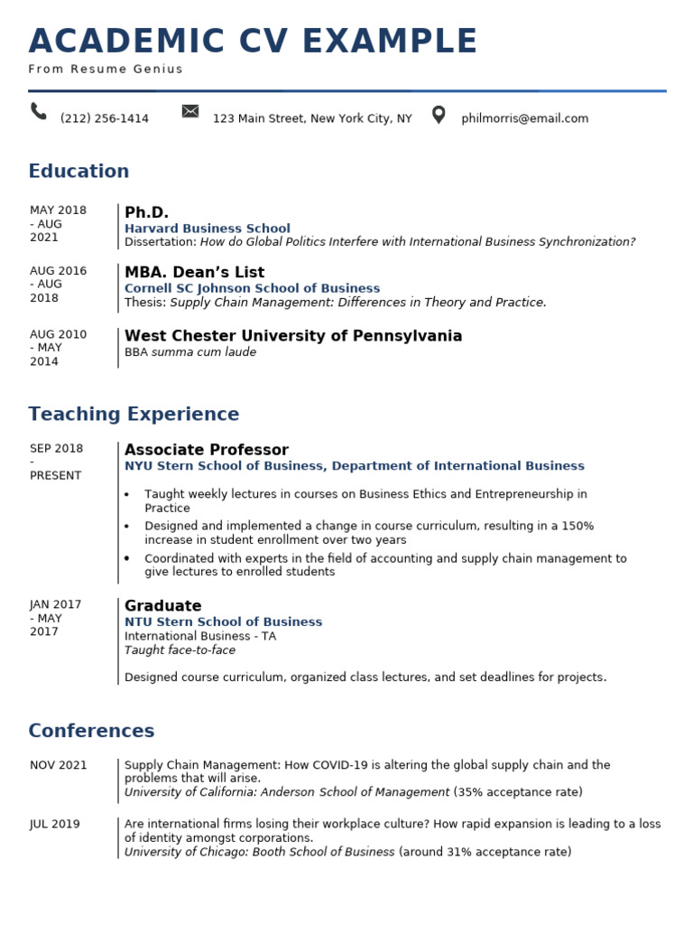 Academic CV Example | PDF | Business | Economies