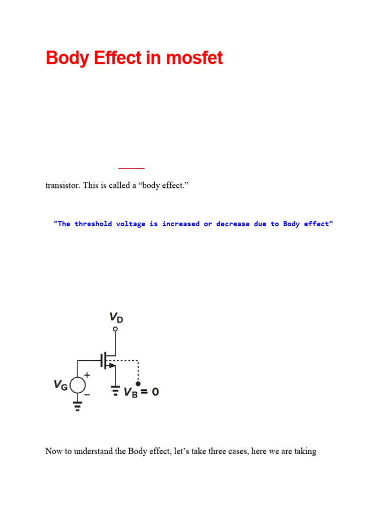 Body Effect in Mosfet | PDF | Mosfet | Field Effect Transistor