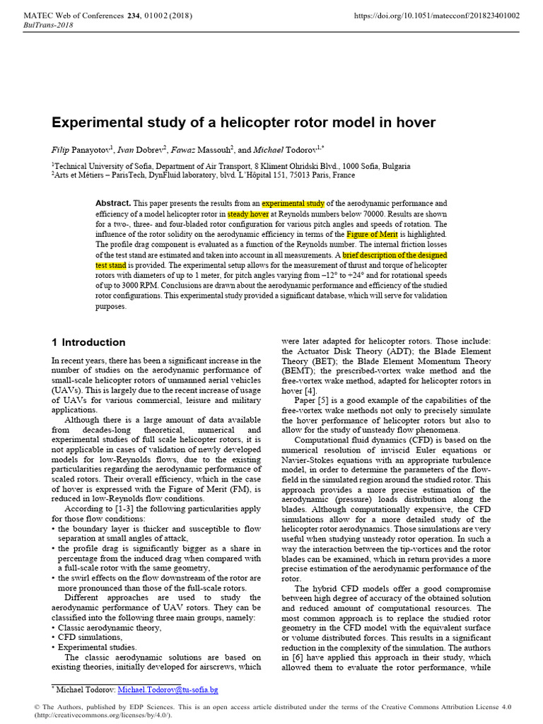 1. Experimental study of a helicopter rotor model in hover | PDF ...