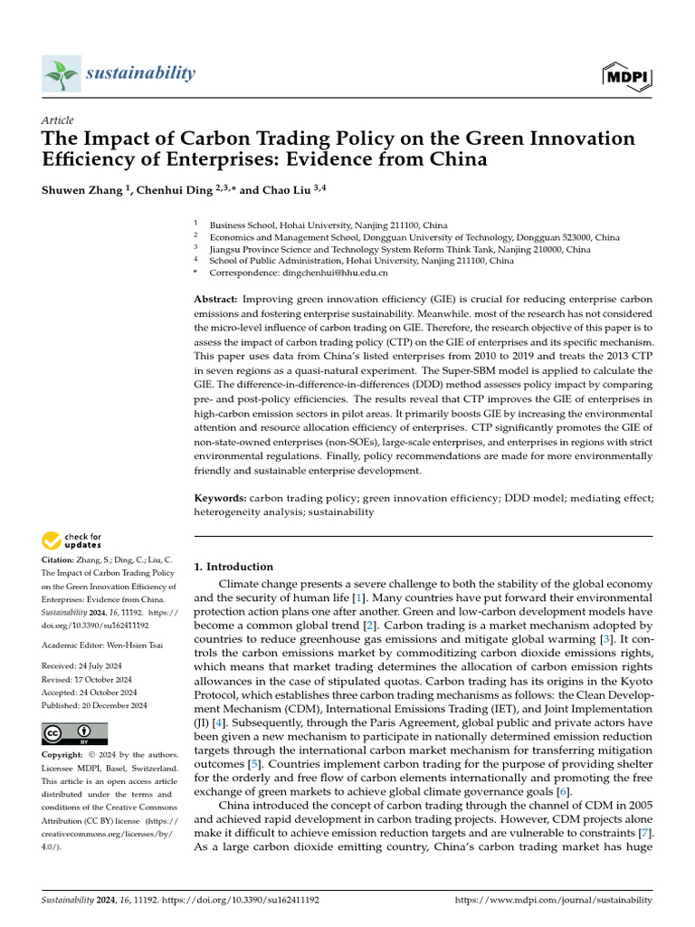 Sustainability 16 11192 (1) | PDF | Emissions Trading | Kyoto Protocol