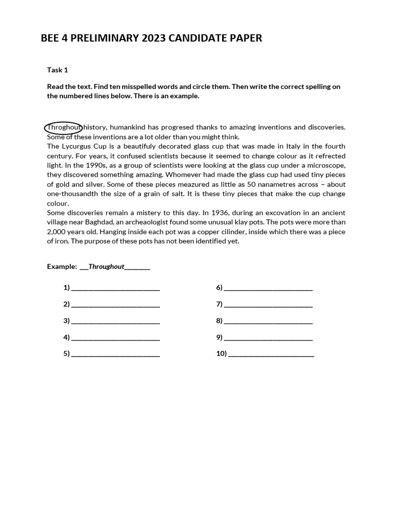 Bee 4 Preliminary 2023 Candidate Paper: Throughout | PDF