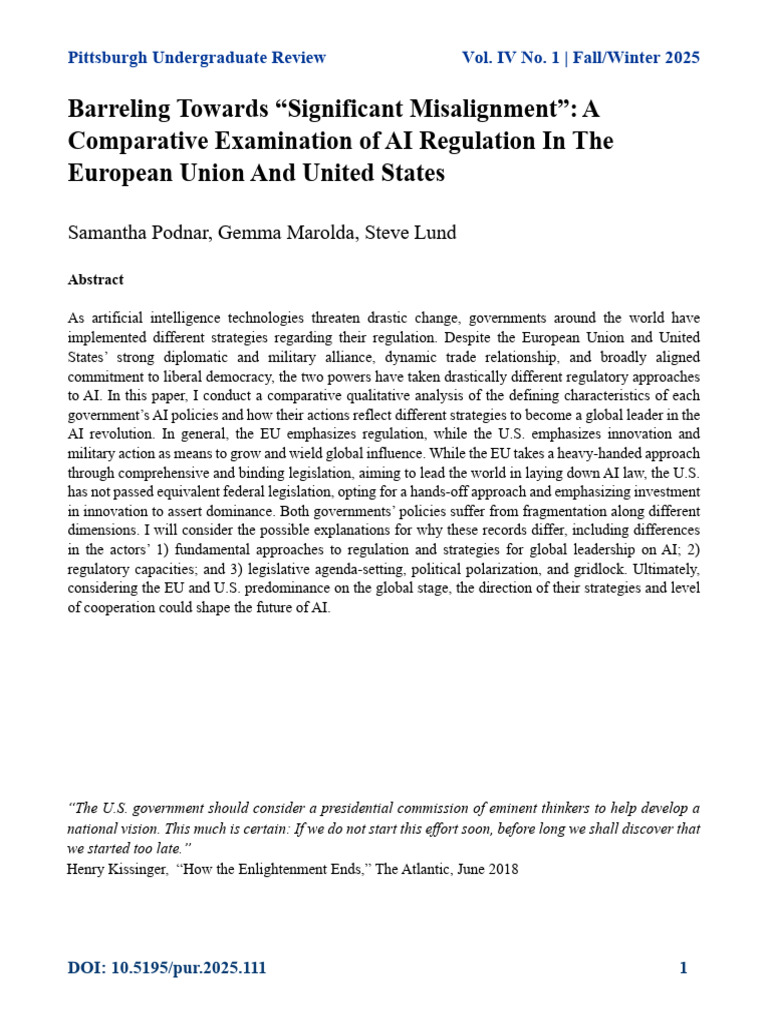 26 PAGES - A Comparative Examination of AI Regulation in the European ...