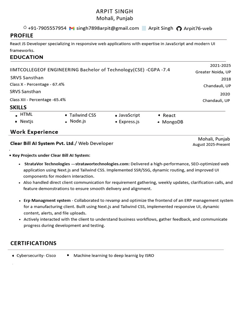 Arpit Singh AIML Resume | PDF