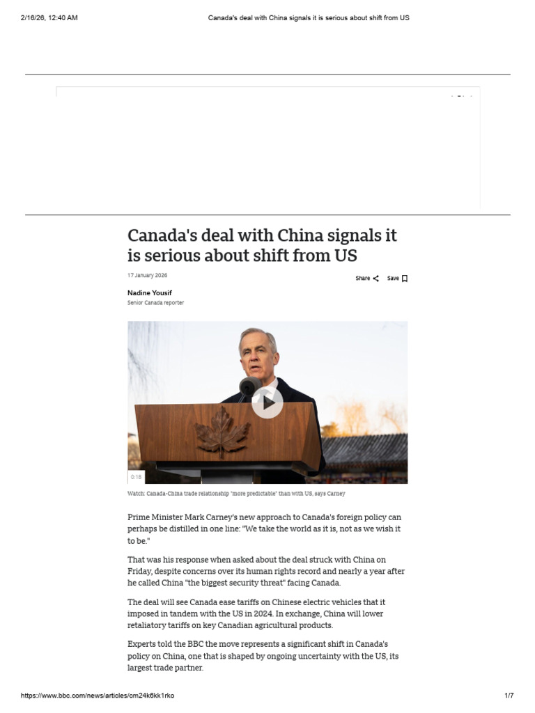Canada's Deal With China Signals It is Serious About Shift From US | PDF