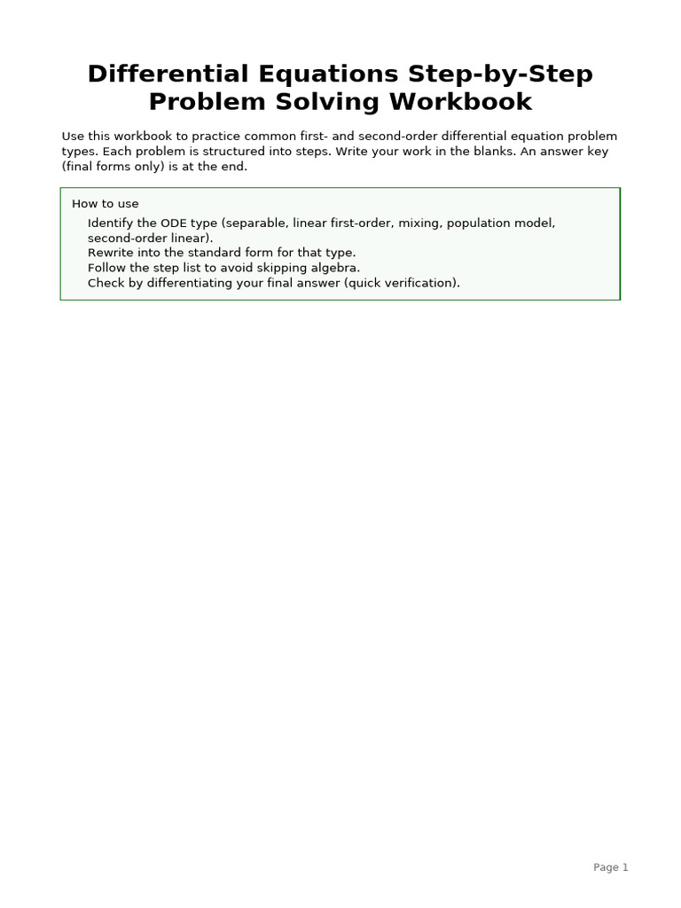 Diff Eq Workbook | PDF