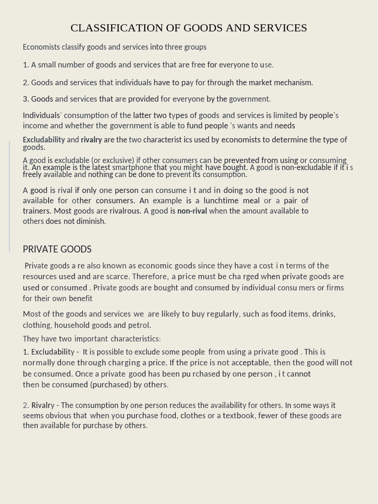 CLASSIFICATION OF GOODS AND SERVICES | PDF | Goods | Public Good