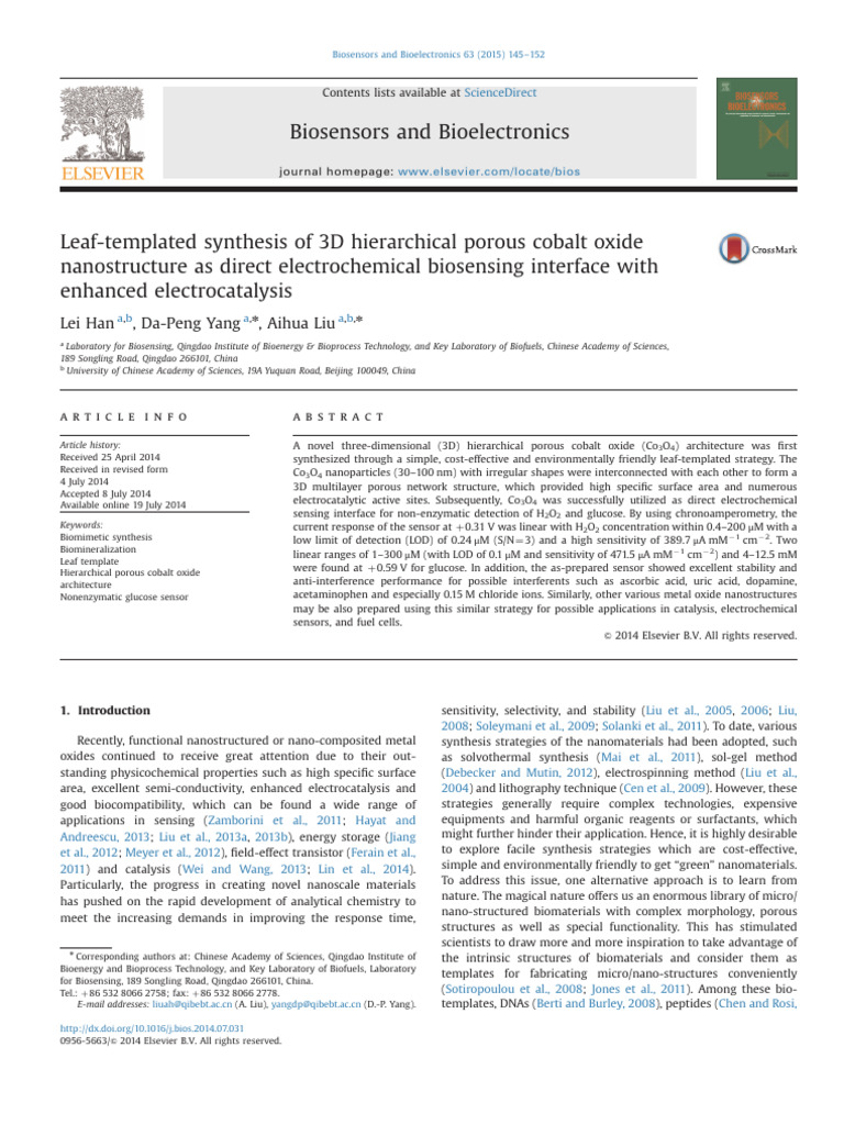 Leaf-templated Synthesis of 3D Hierarchical Porous Cobalt Oxide ...