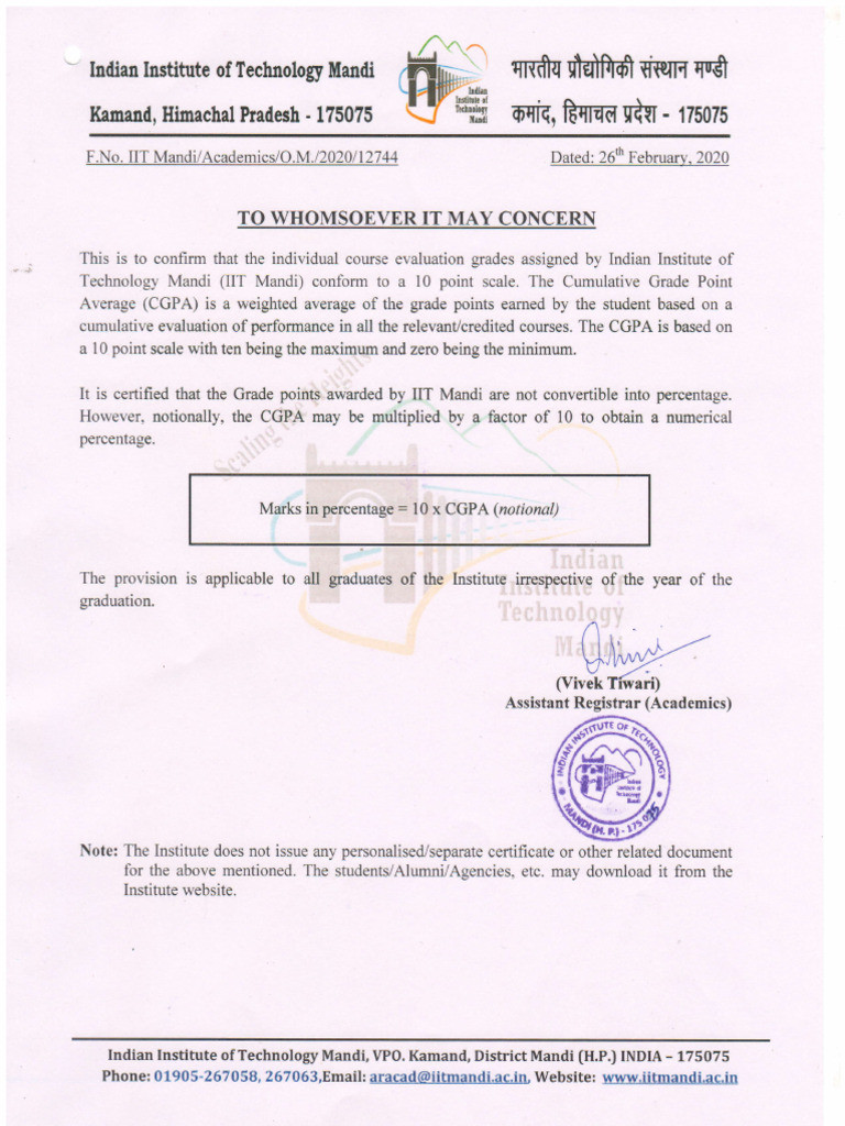 CGPA to Percentage Certificate 26022020 | PDF