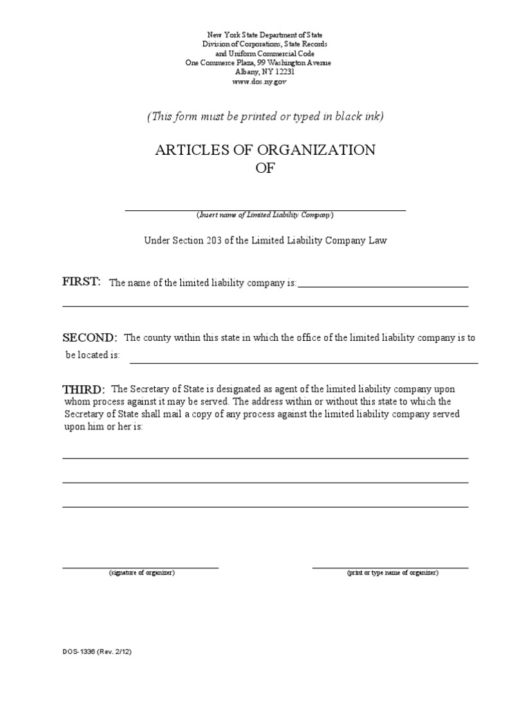 New York LLC Articles of Organization