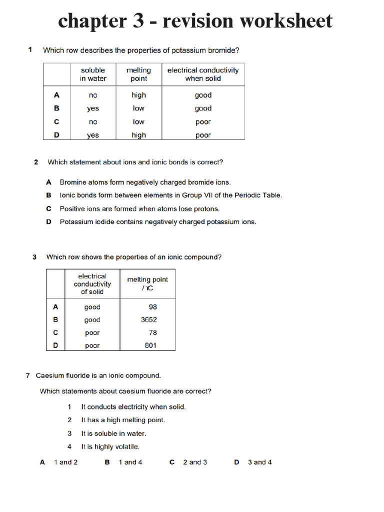 Chapter 3 - Revision Worksheet | PDF
