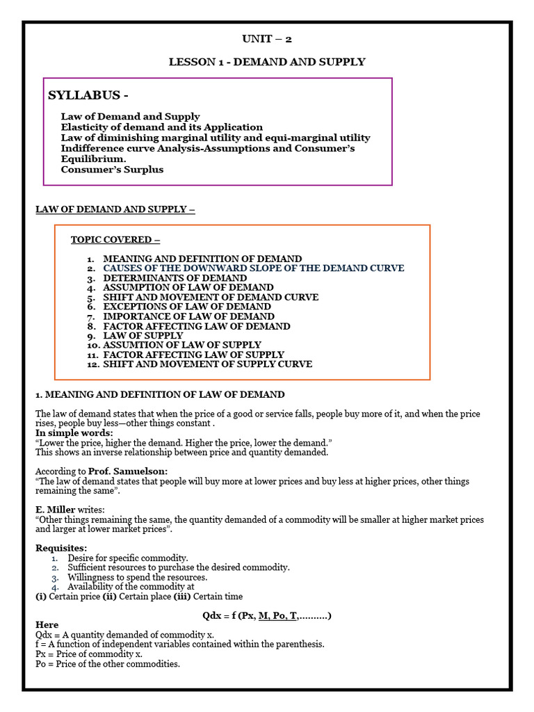 BALLB Economics Unit 2 English Final Notes | PDF