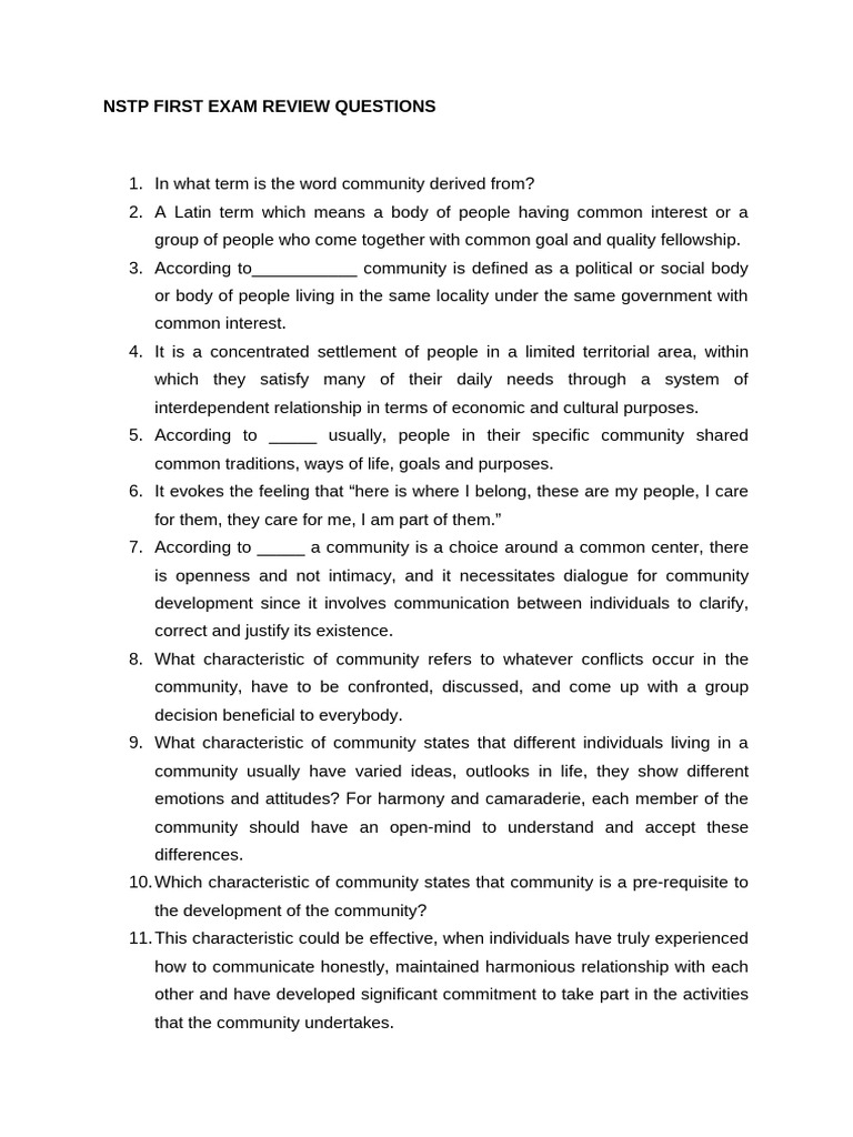 NSTP First Exam Review Questions | PDF | Community | Motivation