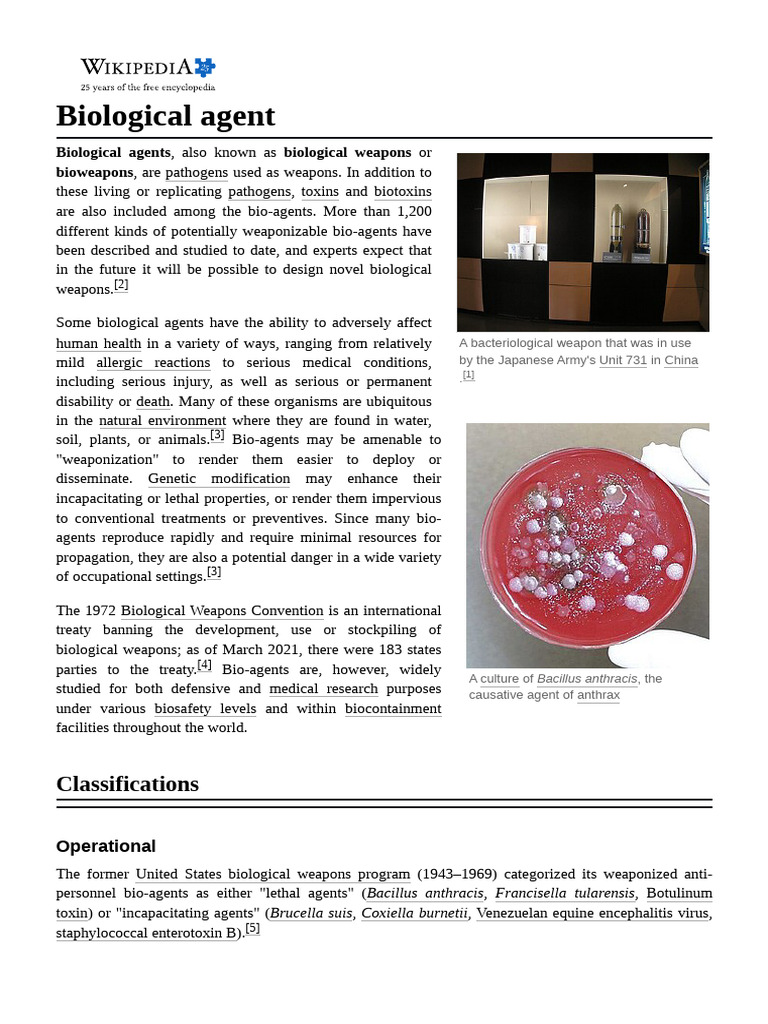 Biological Agent | PDF | Microbiology | Biological Warfare