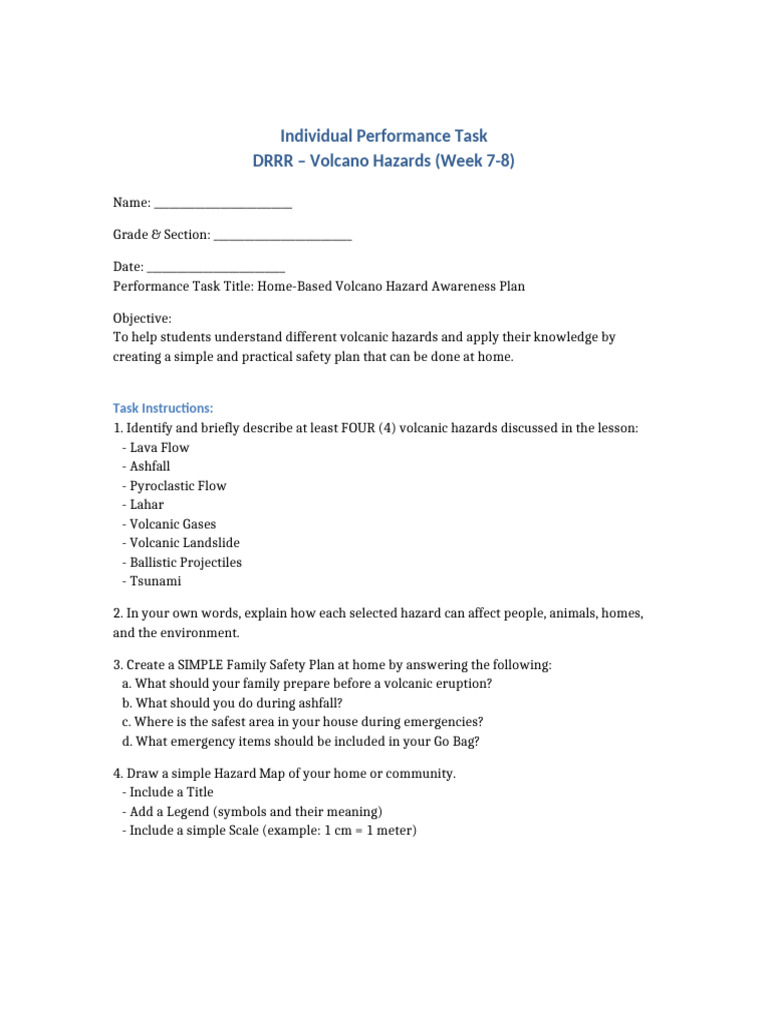 Individual Performance Task DRRR Volcano Hazards Week 7-8 | PDF