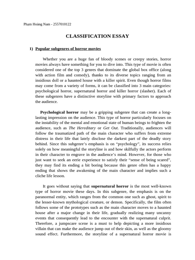 CLASSIFICATION ESSAY (1) | PDF | Horror Films | Genre