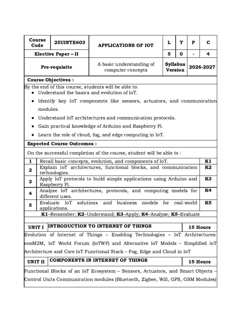 Syllabus Format Applocations of IOT and BI | PDF | Internet Of Things ...