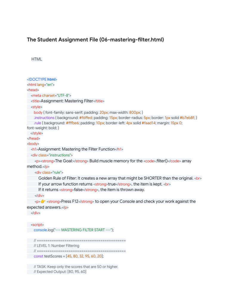 Mastering the Filter Function Assignment | PDF | Computer Programming ...