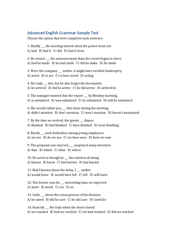 Advanced Grammar Sample Test | PDF | Chess Theory | Chess