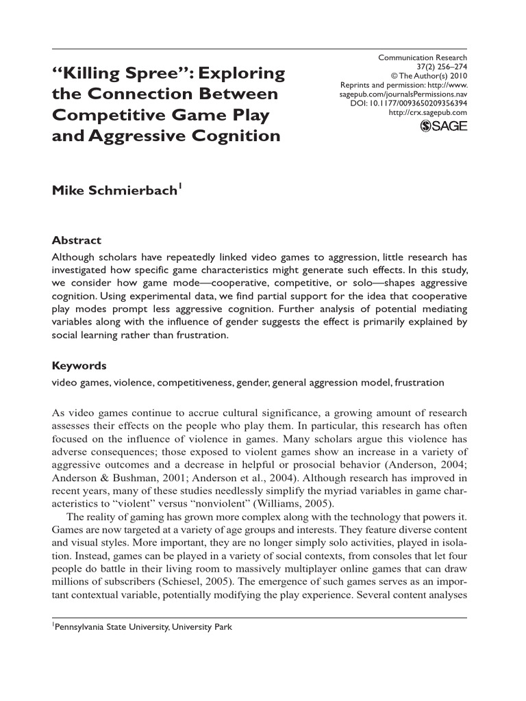 Competitive Gameplay and Aggressive Cognition | PDF | Aggression ...