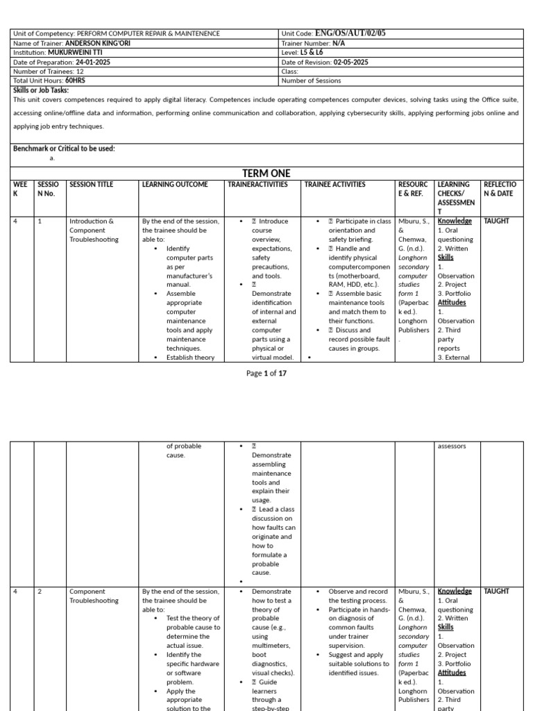KINGORI - LEARNING PLAN - Apply Digital Skills - MTTI - Copy | PDF ...