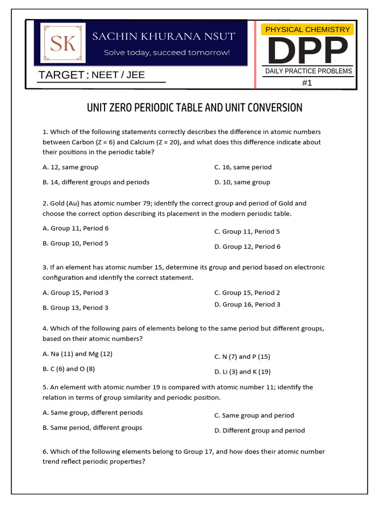 UNIT ZERO DPP NO 1 | PDF