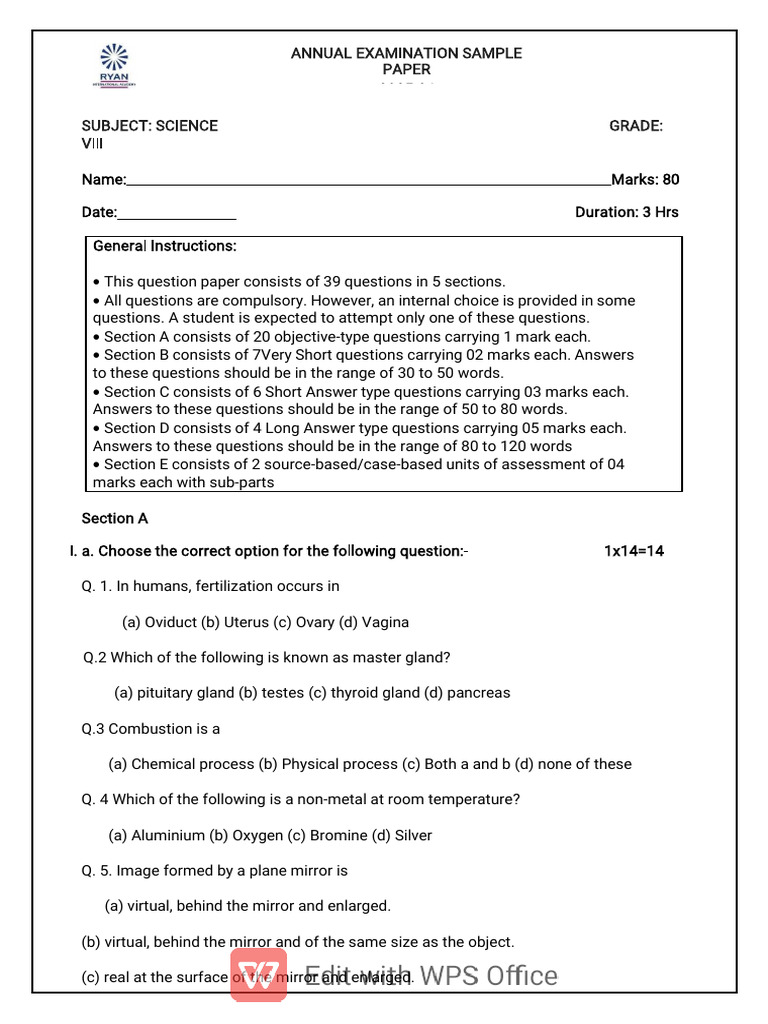 Science Sample Paper Annual | PDF