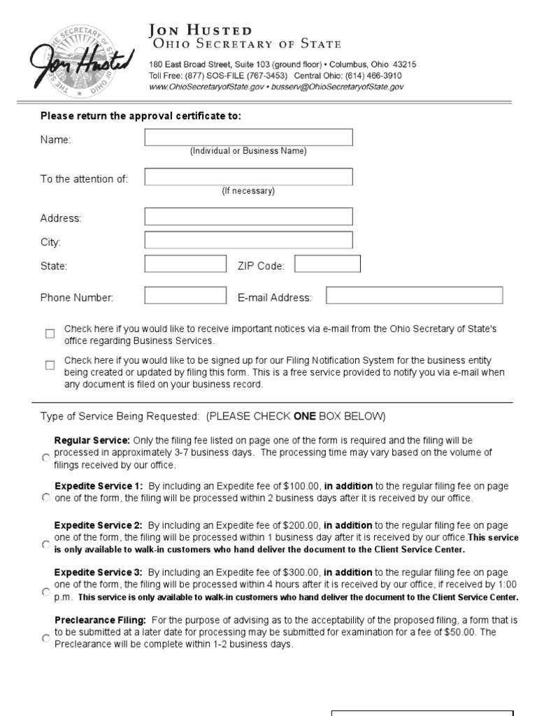 Ohio LLC Articles of Organization PDF