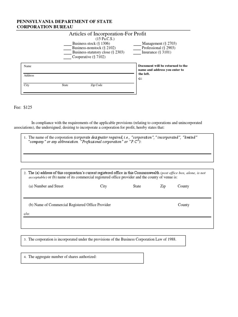 Articles of incorporation nonprofit pa picture